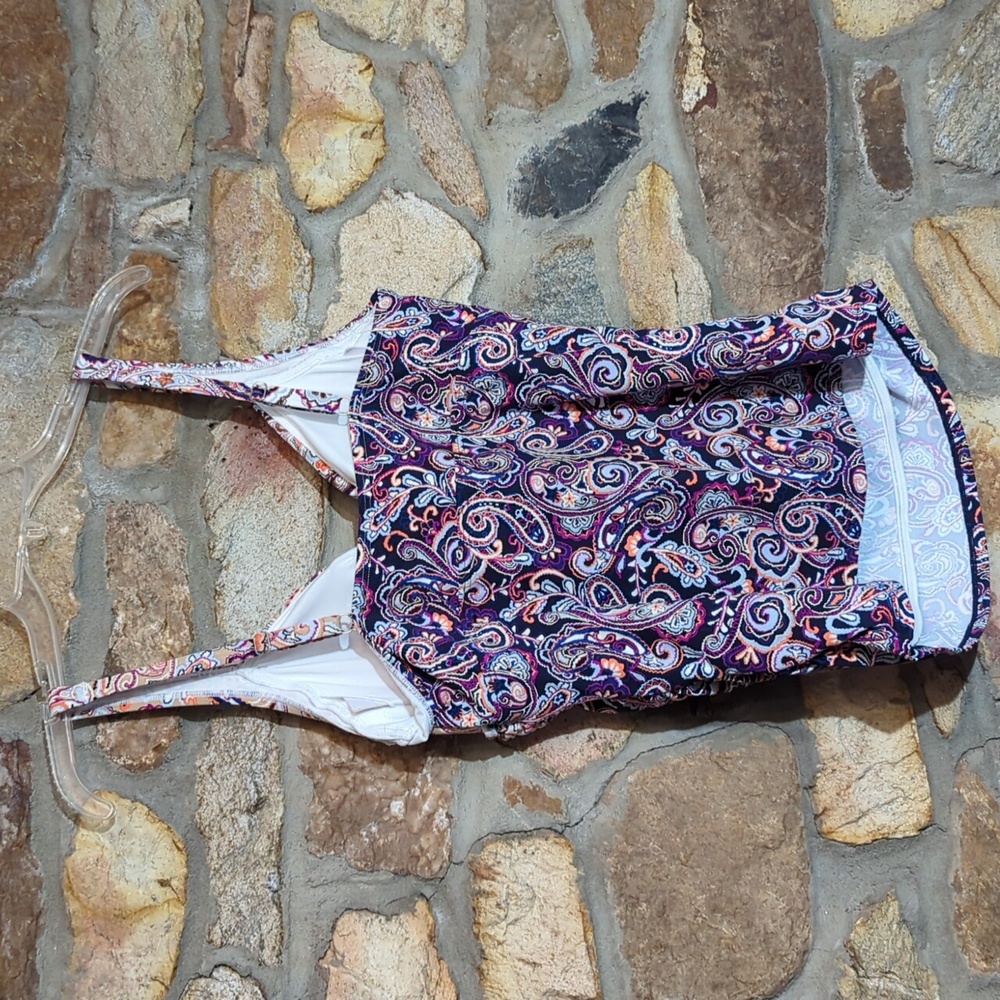 Lands' End Underwire Wrap Tankini Top Deep Sea Paisley Mix - Picture 9 of 13